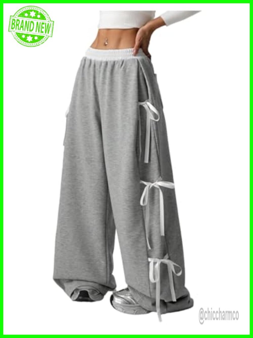 Women Y2K Bow Wide Leg Parachute Pants Baggy Sweatpants Streetwear